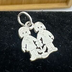 JAMES AVERY Sterling Silver Two Girls Daughters Sisters Flower Charm; RETIRED